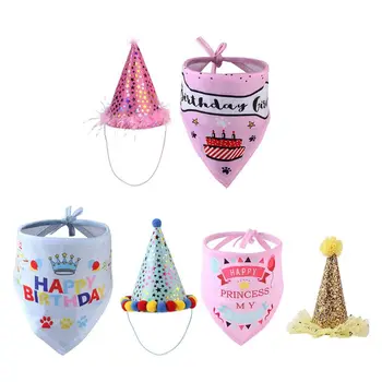 3 Комплекта маленьких кошек, собак, шапка для дня рождения питомца, шарф, цветной шерстяной шар, дизайн украшения