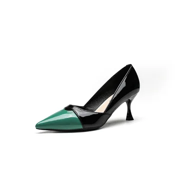 модные пикантные женские туфли-лодочки из искусственной кожи на высоком тонком каблуке 6 см с острым носком без шнуровки, разноцветная обувь, Женская летняя обувь черного цвета