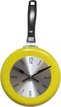 Уникальные настенные часы Со сковородой из нержавеющей стали, декор для кухни, столовой, кафе, желтый