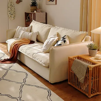 Скандинавская современная светлая роскошная простая гостиная демонтаж и мойка мебели на заказ роскошный кремовый диван из бесшумной ткани оптом