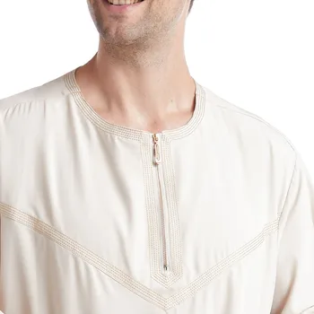 Мужские однотонные халаты Комплект из двух предметов Джубба Тобе на молнии в Саудовском стиле Винтажная Мусульманская Арабская Исламская одежда с круглым вырезом и длинным рукавом