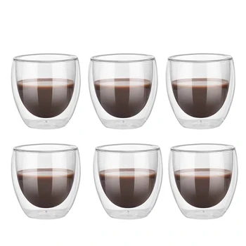 Набор стеклянных кофейных чашек, 2/6 двухслойных, термостойких, используются для офиса, напитков, чашек эспрессо или молока