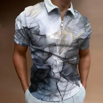 Мужская футболка с отложным воротником и коротким рукавом, быстросохнущая футболка с геометрическим принтом на шее, мужская одежда 