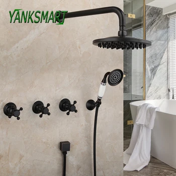 YANBKSMART матовый черный 8 дюймовый круглый ванная комната смеситель для душа набор настенный ванна душ спрей дождевой смеситель для воды смеситель кран