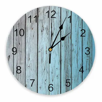 Синие винтажные декоративные Круглые настенные часы из потертого дерева с арабскими цифрами, Дизайн Не тикающих настенных часов, Большие для спальни, ванной комнаты