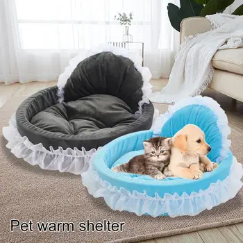 Кошачья спальная кровать в стиле милой принцессы с бантом, плюшевая собака, кровать для кошек, Водонепроницаемое дно, гнездо для домашних животных