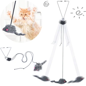 Игрушка для кошек, мягкие игрушки для мышей, Интерактивная игрушка для кошек, Подвесная дверь, Выдвижная веревка для кошачьих царапин, Мышь, палочка для котенка, товары для домашних животных