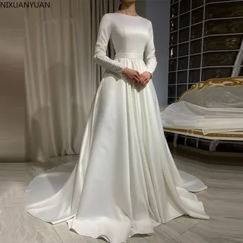 Атласные Женские Элегантные Белые свадебные платья на заказ с длинными рукавами 2023 Vestidos De Novia