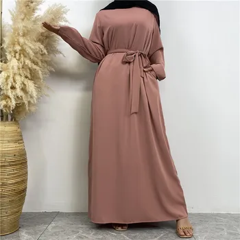 Женское мусульманское платье Абайя с Ближнего Востока, исламская одежда, однотонный турецкий кафтан, Саудовское мусульманское повседневное простое платье-халат, Абайя