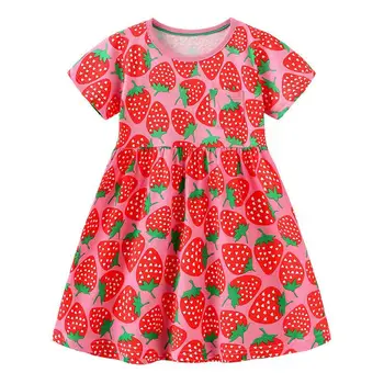 2023 Новая детская летняя одежда, платья с цветочным рисунком для девочек 90-140 см