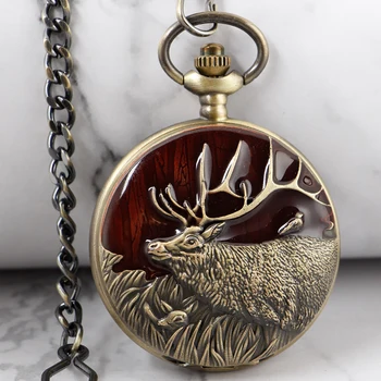 2023 Новые карманные часы с резьбой в виде древнего благородного Оленя, Ретро Женское ожерелье, цепочка для кварцевых часов, мужской подарок