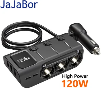 Разветвитель гнезда автомобильного зарядного устройства JaJaBor 8 Портов 2 типа C PD 36 Вт 3 USB Для быстрой зарядки, Независимый переключатель, адаптер высокой мощности 120 Вт