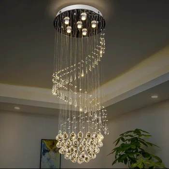 Современный хрустальный подвесной светильник TEMAR LED Роскошная креативная вращающаяся люстра для домашней гостиной Двухуровневой виллы