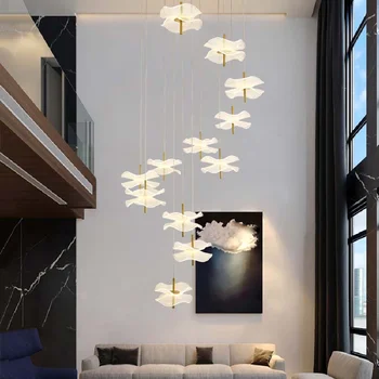 Роскошная светодиодная хрустальная люстра для столовой на лестнице Современные золотые подвесные светильники для помещений Скандинавские круглые креативные светильники