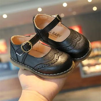 Кожаные туфли Mary Janes для девочек, детские туфли с перфорацией типа 