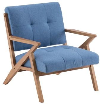 Одноместный Диван-кресло 78х73х79 см из массива Дерева K-Образной формы, Ретро-тканевое Кресло для отдыха, Джинсовая ткань синего цвета [В наличии в США]