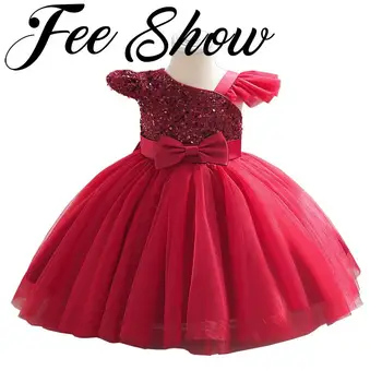 Вечерние платья для маленьких девочек, красное рождественское платье с блестками для девочек, платье на день рождения 1 года, платье на крестины принцессы