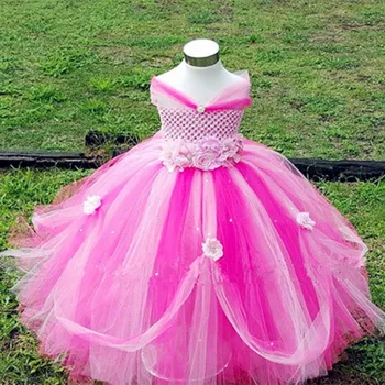 Разноцветное платье-пачка принцессы для девочек, Детское вязаное крючком платье с цветами, Тюлевое Бальное платье, Детское Вечернее платье для банкета
