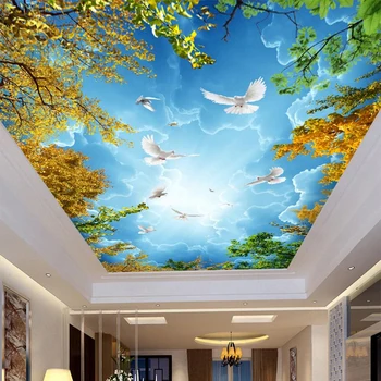 Фотообои на заказ 3D Голубое небо и белые облака Фреска Zenith на потолке Гостиная Спальня Отель Природный пейзаж 3D Фрески