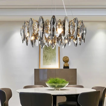 Современная черная круглая люстра из прозрачного хрусталя Роскошная светодиодная лампа для гостиной столовой домашнего освещения