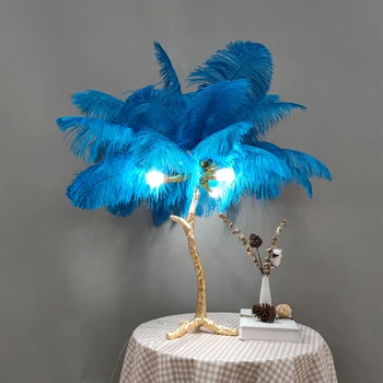 Настольная лампа из страусиных перьев в скандинавском стиле, настольные лампы из пальмового дерева, внутреннее освещение, домашний декор, арт-подсветка для гостиной, прикроватные лампы