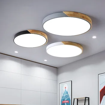 MDWELL Ультратонкие круглые 5 см для поверхностного монтажа Современные светодиодные потолочные светильники для спальни, гостиной, кабинета, Деревянный потолочный светильник