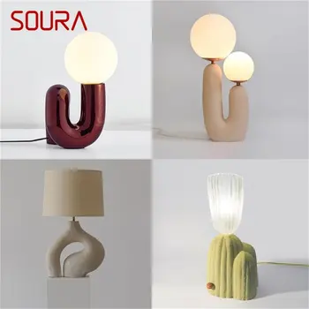 Настольные лампы из смолы SOURA Современный креативный дизайн Светодиодный настольный светильник Домашний декоративный для спальни