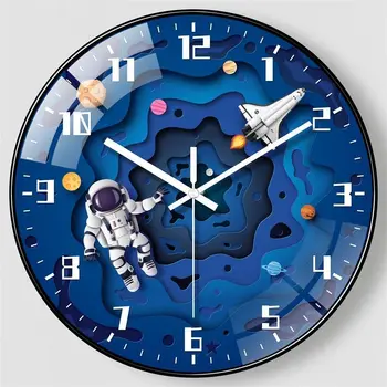 Настенные часы без перфорации, Астронавт, настенные часы для детской спальни, Бесшумные часы, украшение гостиной