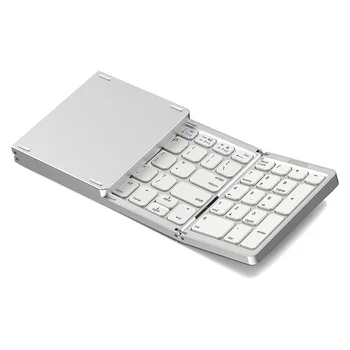 Складная клавиатура Bluetooth, перезаряжаемая беспроводная клавиатура USB для IOS, Android, ПК с Windows, ноутбука, смартфона-серебристый