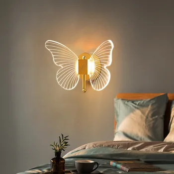 Скандинавские светодиодные настенные светильники с бабочками, креативные прикроватные бра для спальни, настенный светильник для прохода по лестнице, столовая, домашний декор, настенный светильник