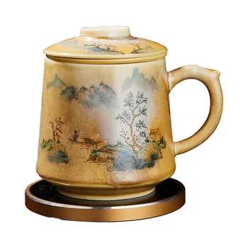 Чашка для чая с ручной росписью Firewood, Цзиндэчжэньский керамический фильтр для разделения чая, Офисная чашка, Большой антикварный чайный сервиз