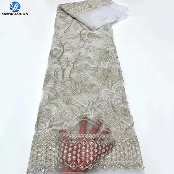 Sinya 2023 Последние Нигерийские Африканские кружевные ткани ручной работы с бисером, роскошные французские блестки, сетчатая кружевная ткань для свадебного платья для вечеринки