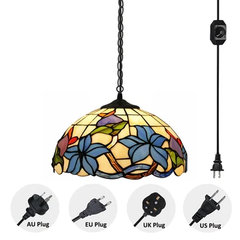 Подвесной светильник в стиле Тиффани с Подвесным шнуром длиной 15/20 футов и встроенным Диммером Включения / выключения, Подвесная лампа для декора - 1 Упаковка
