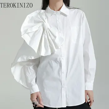 TEROKINIZO Асимметричная Блузка в Японском стиле, Женские рубашки с отложным воротником и длинным рукавом, Женские Свободные блузки с бантом, Женские блузки-бабочки