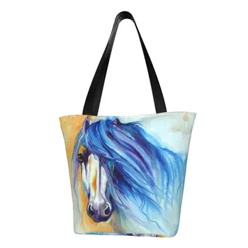 Абстрактная лошадь, Художественная сумка для покупок, Холщовая сумка для покупок, сумка через плечо, переносная сумка для животных большой емкости