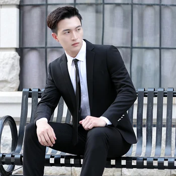 Изысканные мужчины (костюм + брюки) модная и красивая трендовая деловая официальная одежда корейской версии, тонкий высококачественный комплект из двух предметов
