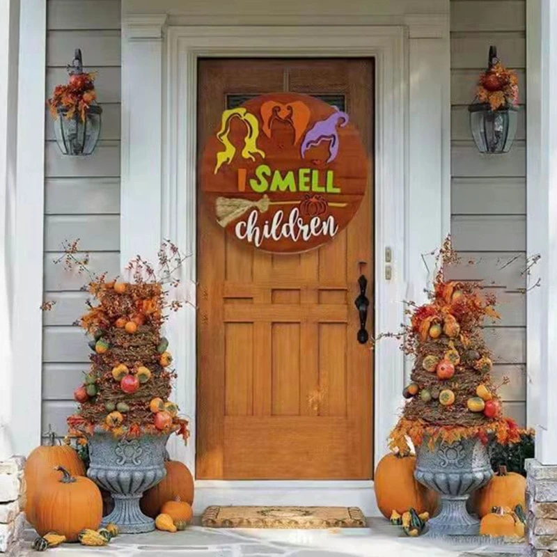 A9LB креативный 3D деревянный висит круглый знак праздника Хэллоуин украшения двери Дверь добро знаки для наружного декора дома Изображение 1