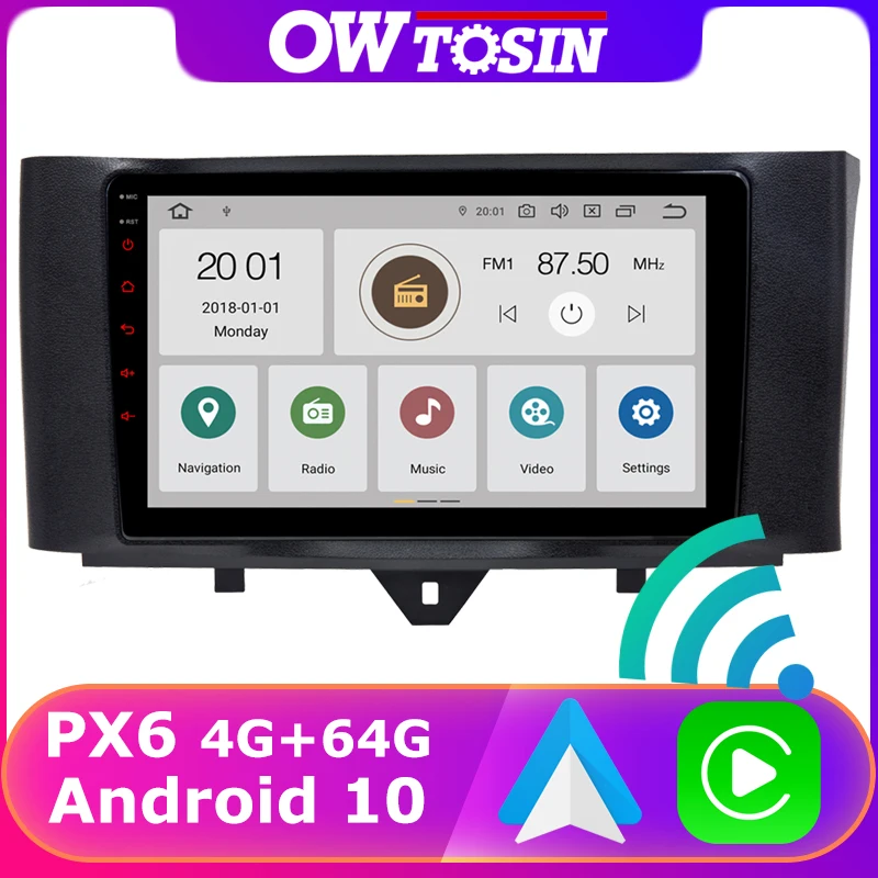 PX6 4 + 64G GPS Android 10 Радио Для Mercedes Benz Smart Fotwo 2011-2015 Беспроводной Carplay Автомобильный DVD-носитель TDA7850 Авто Стерео 5 * USB Изображение 0