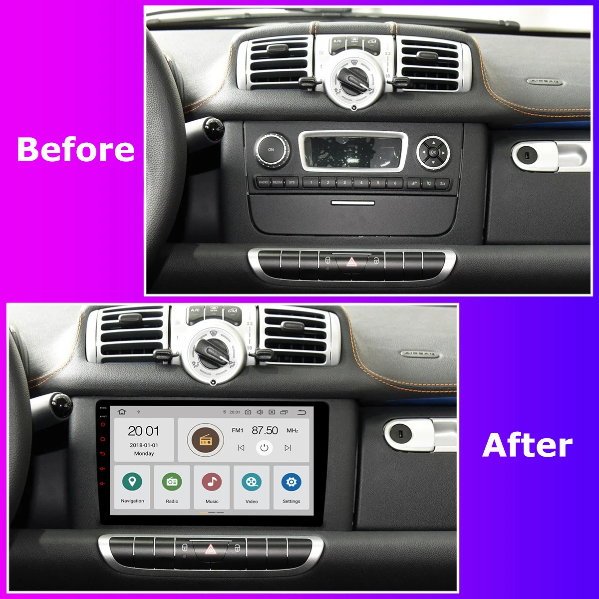 PX6 4 + 64G GPS Android 10 Радио Для Mercedes Benz Smart Fotwo 2011-2015 Беспроводной Carplay Автомобильный DVD-носитель TDA7850 Авто Стерео 5 * USB Изображение 1