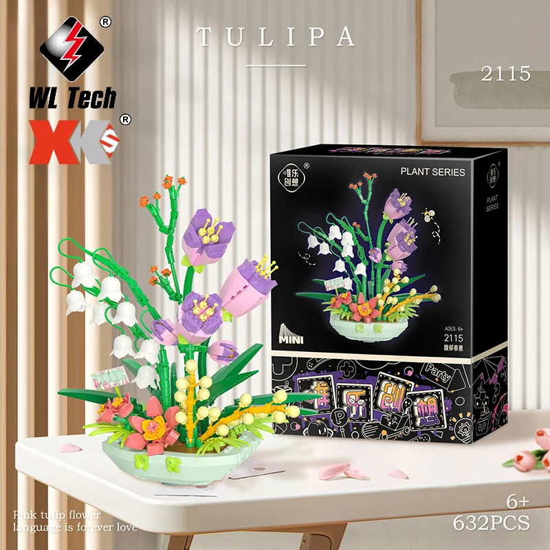 WLtoys 2023 Tulipa Строительные Блоки В Цветочных Горшках 3D Модель Кирпичи DIY Цветы Игрушки Набор на День Святого Валентина Подарок для Девочек взрослых Детей Изображение 0