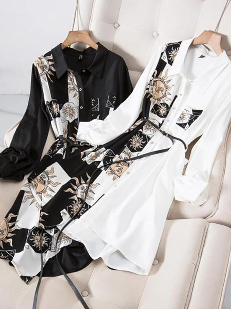 Xgoth Платье-рубашка Большого Размера, Женская мода, Обтягивающий Халат Средней длины, 2023SS, Весна-Осень, Винтажная Сращивающая Тонкая Блузка, Юбка Изображение 1