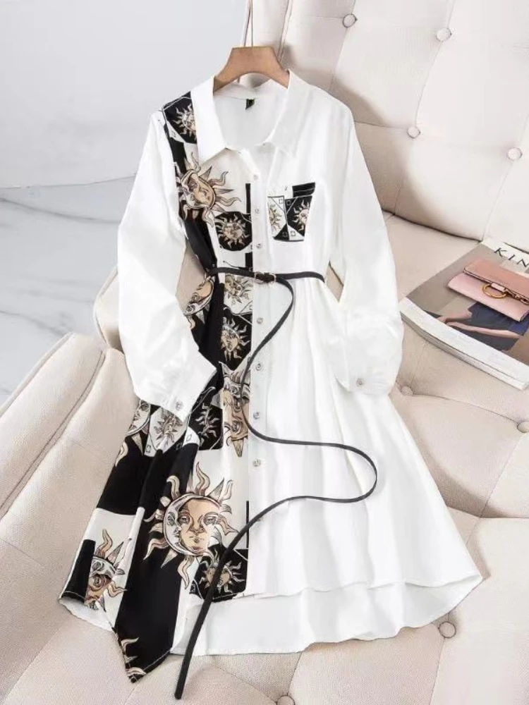 Xgoth Платье-рубашка Большого Размера, Женская мода, Обтягивающий Халат Средней длины, 2023SS, Весна-Осень, Винтажная Сращивающая Тонкая Блузка, Юбка Изображение 5