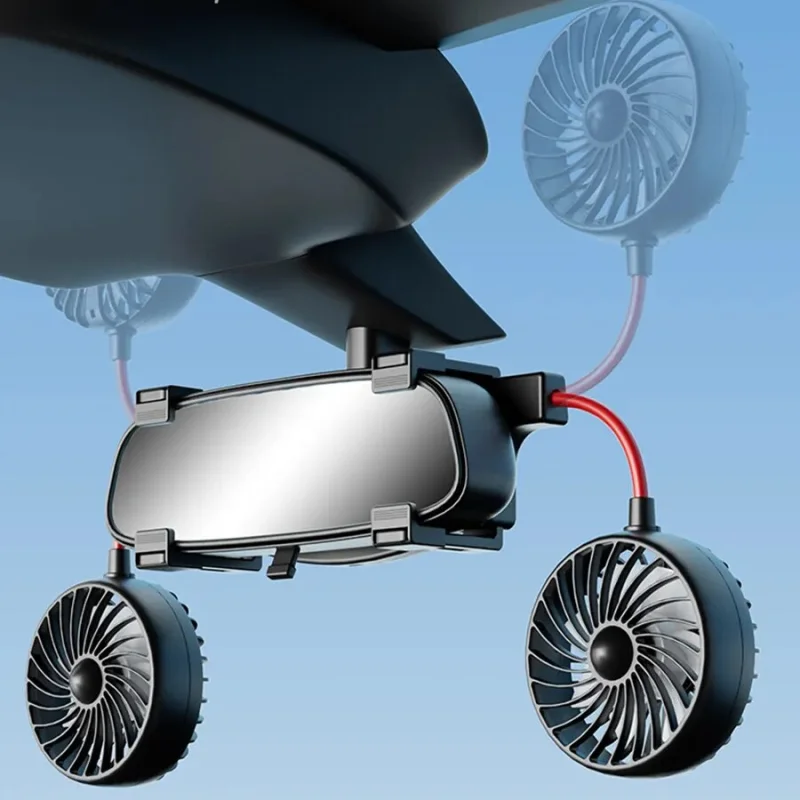 Автомобильный вентилятор 5 В, 12 В, 24 В, летний вентилятор охлаждения автомобиля, автомобильный вентилятор с двумя / одной головкой, USB, Регулируемый автоматический вентилятор охлаждения воздуха, регулировка ветра Изображение 1