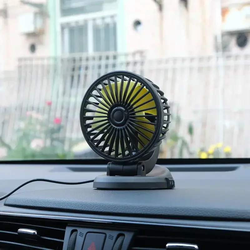 Автомобильный вентилятор 5 В, 12 В, 24 В, летний вентилятор охлаждения автомобиля, автомобильный вентилятор с двумя / одной головкой, USB, Регулируемый автоматический вентилятор охлаждения воздуха, регулировка ветра Изображение 5
