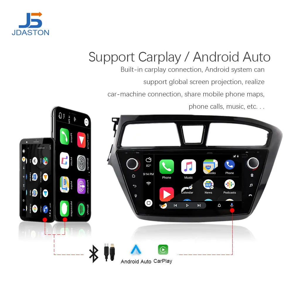 Автомобильный мультимедийный плеер JDASTON Android 13 для HYUNDAI i20 2015 GPS Навигация 2 Din Автомагнитола Аудио Рулевое колесо WIFI Карта RDS Изображение 1