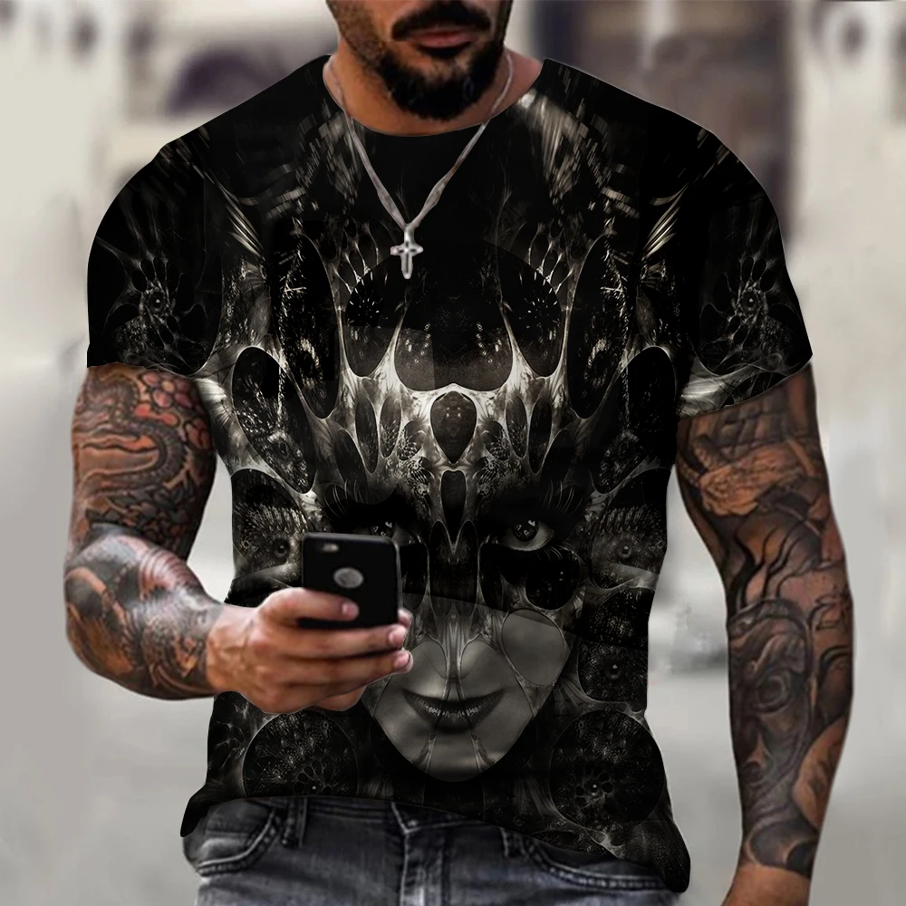 Быстросохнущая футболка с 3D-принтом черепа для мужчин/женщин, популярная повседневная одежда в пугающем стиле, повседневные модные топы, футболки 22 цвета Изображение 5