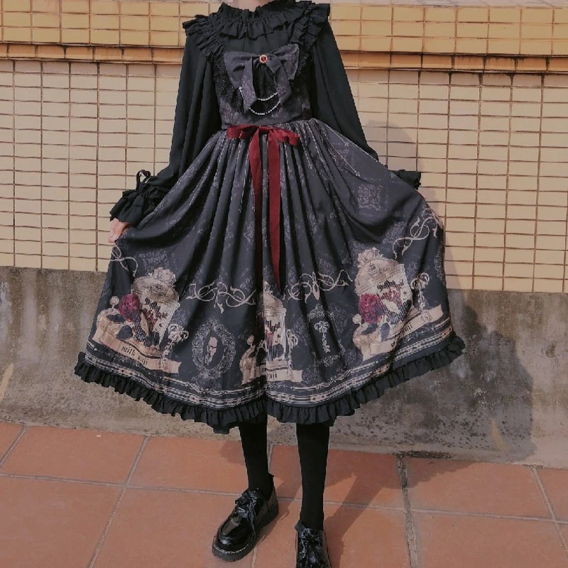 Винтажное платье Лолиты Jsk в готическом стиле, женские костюмы для косплея в японском стиле Харадзюку, вечернее платье принцессы в викторианском стиле с Соловьем и розой Изображение 1