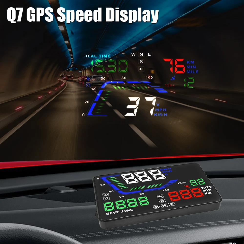 Головной Дисплей Автомобильный HUD-Дисплей Предупреждение О Превышении Скорости Универсальный Проектор Лобового Стекла Q7 GPS Цифровые Часы 5,5 