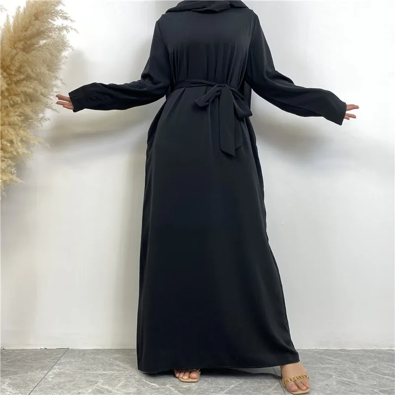 Женское мусульманское платье Абайя с Ближнего Востока, исламская одежда, однотонный турецкий кафтан, Саудовское мусульманское повседневное простое платье-халат, Абайя Изображение 5