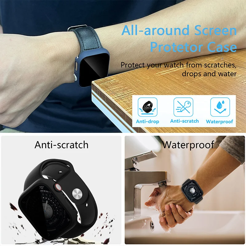Защитное стекло + чехол для Apple Watch 45 мм 41 мм 44 мм 40 мм закаленный защитный чехол для экрана iWatch 8 7 6 5 4 se 3 2 Изображение 4